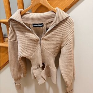 ANDREĀDAMO Sculptural Corset-Style Ribbed Knit Zip Cardigan